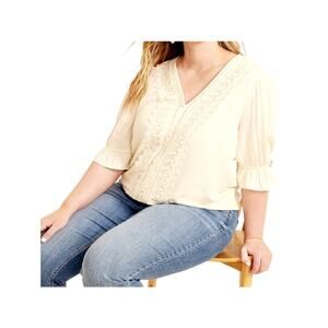 Maurices Womens Crochet Lace Trim Bubble Hem Button Front Blouse Size XL NWT